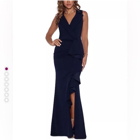 Betsy & Adam Dresses & Skirts - Betsy & Adam dress Candace long v neck high low cascade navy size 6
